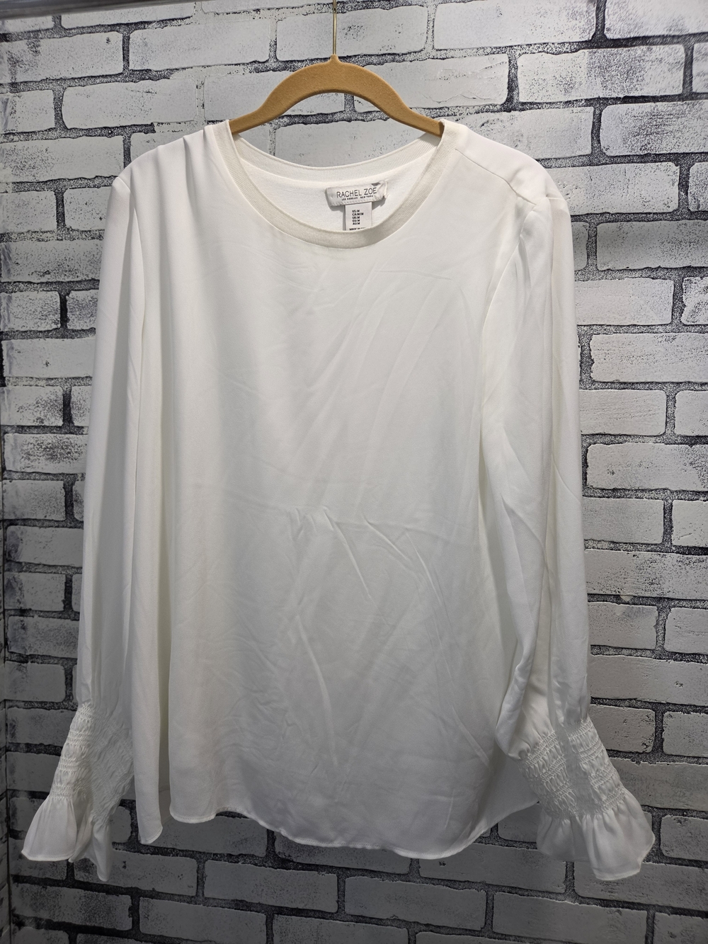 Rachel Zoe Ivory Long-Sleeve Shirred Cuff Blouse